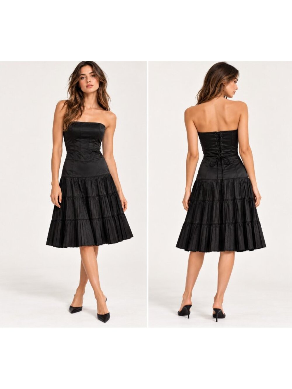 Nicole Miller Collection Women's Strapless Corset Pleated Black Dress Size 10